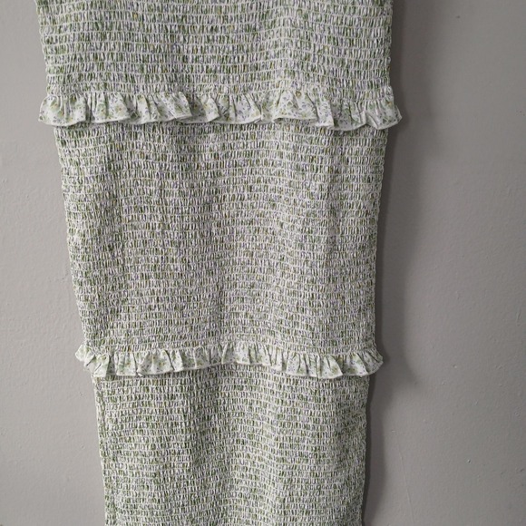 Mable Women's Size Large Smocked Long Ruffle Sleeveless Dress Green Floral Midi - Picture 3 of 16